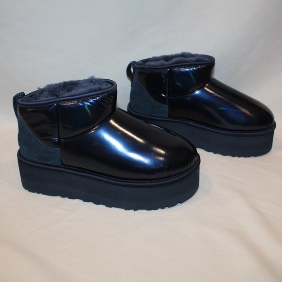 NIB UGG ULTRA MINI WOMEN'S PUFFER PLATFORM METALLIC BLUE BOOTS‎ - Picture 4 of 9